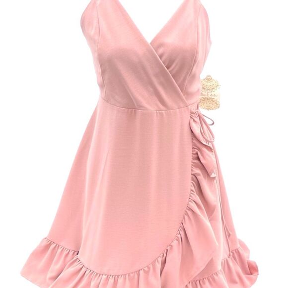 ALTAR'D STATE | Women's Dress Mini Sleeveless Faux Wrap Ruffle L Dusty Rose Pink - Picture 11 of 14
